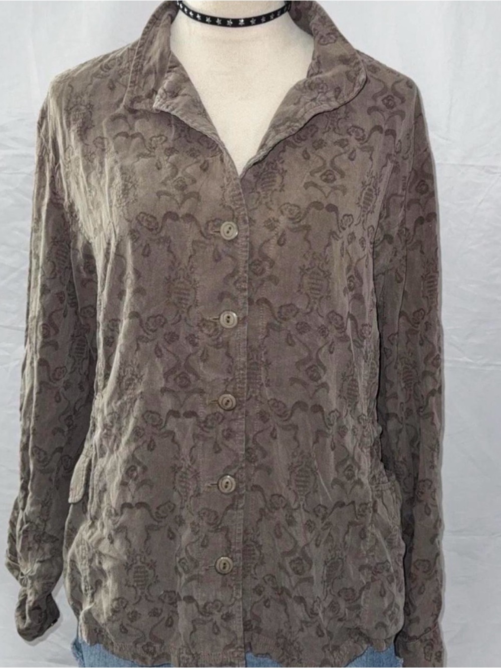 Tianello Taupe Button-Front Jacquard Shirt